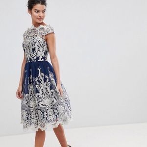 Navy / champagne gold dress